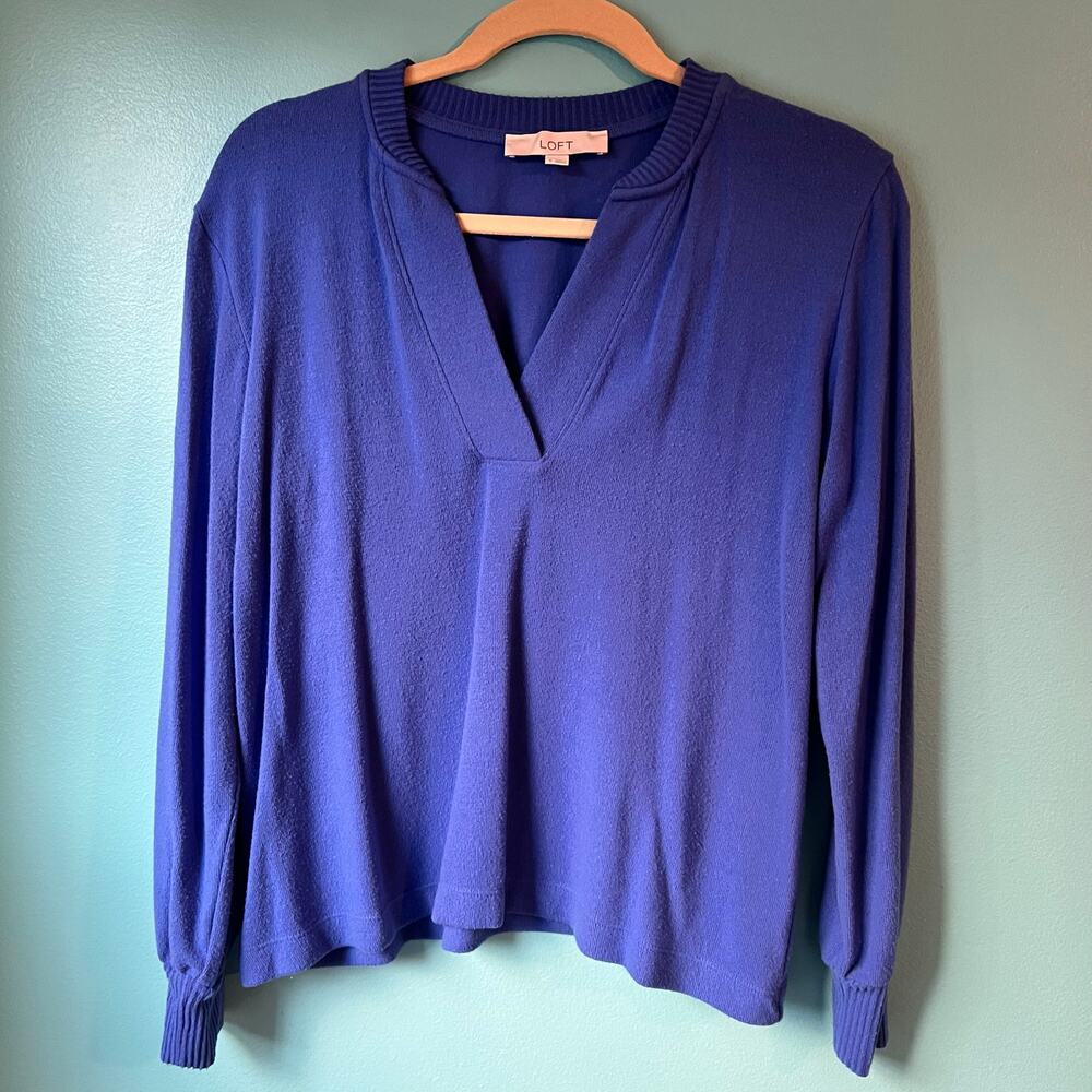 Loft Modern V Neck Sweater Size Small Blue Womens Top Shirt